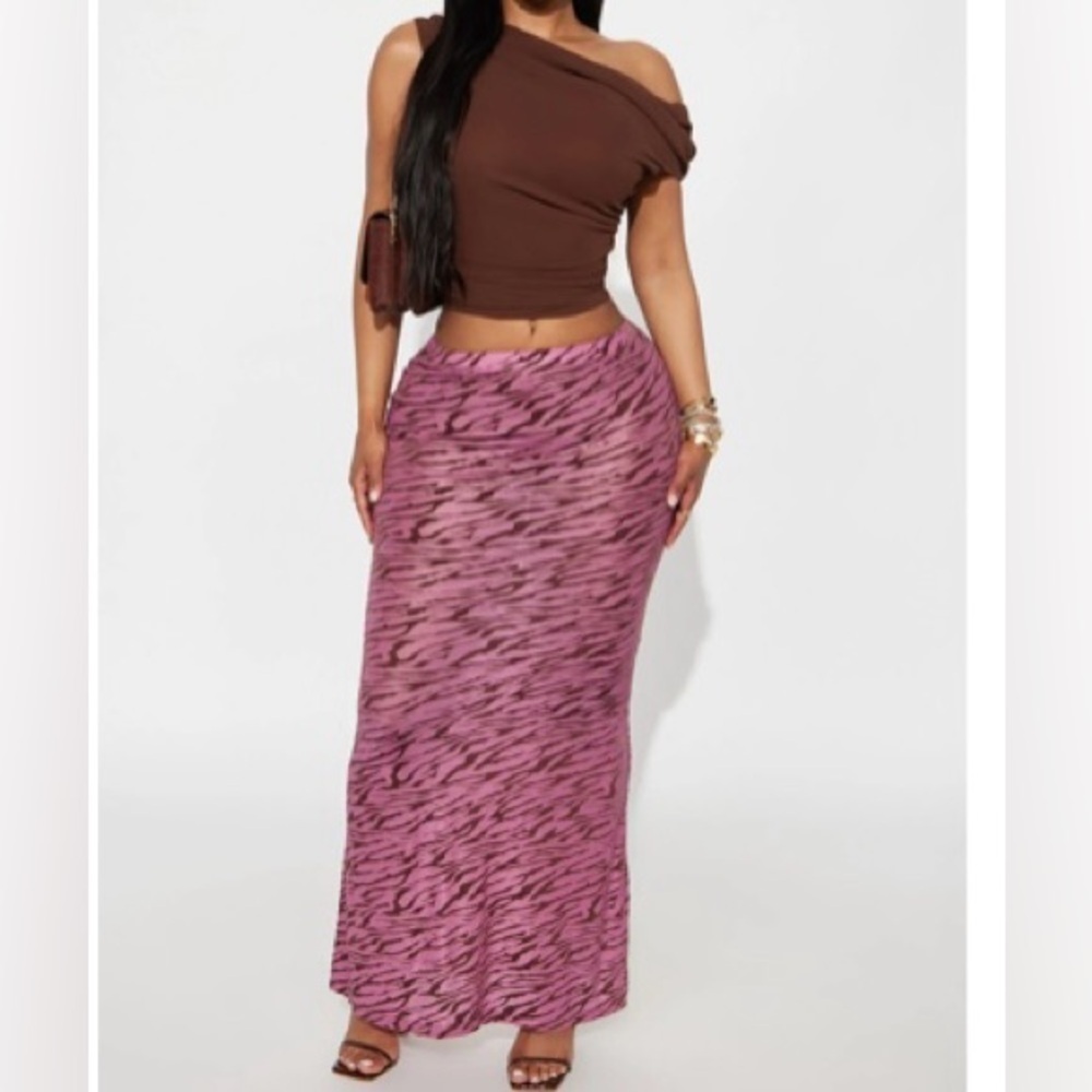 NWT Fashion Nova Pink Animal Print Sheer Velvet Maxi Skirt size XS